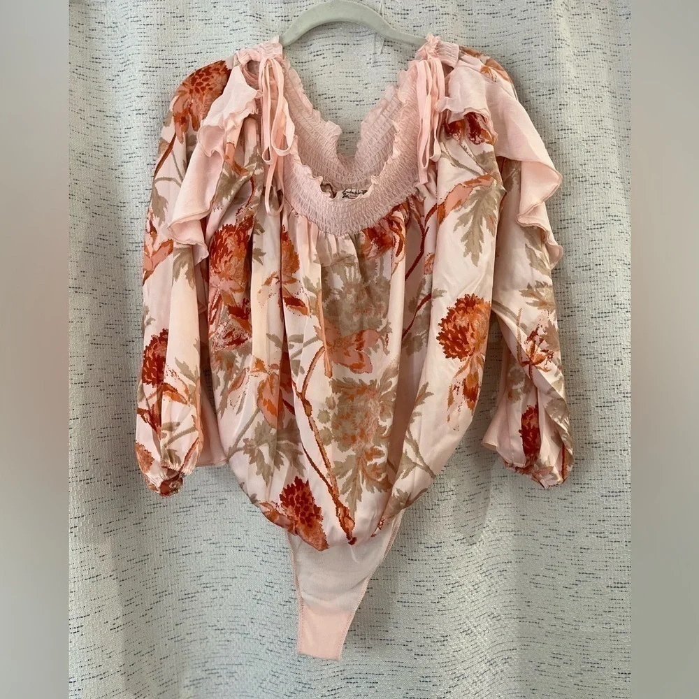 Free People Born to Love Floral Print Off the Shoulder Bodysuit in Lotus Combo